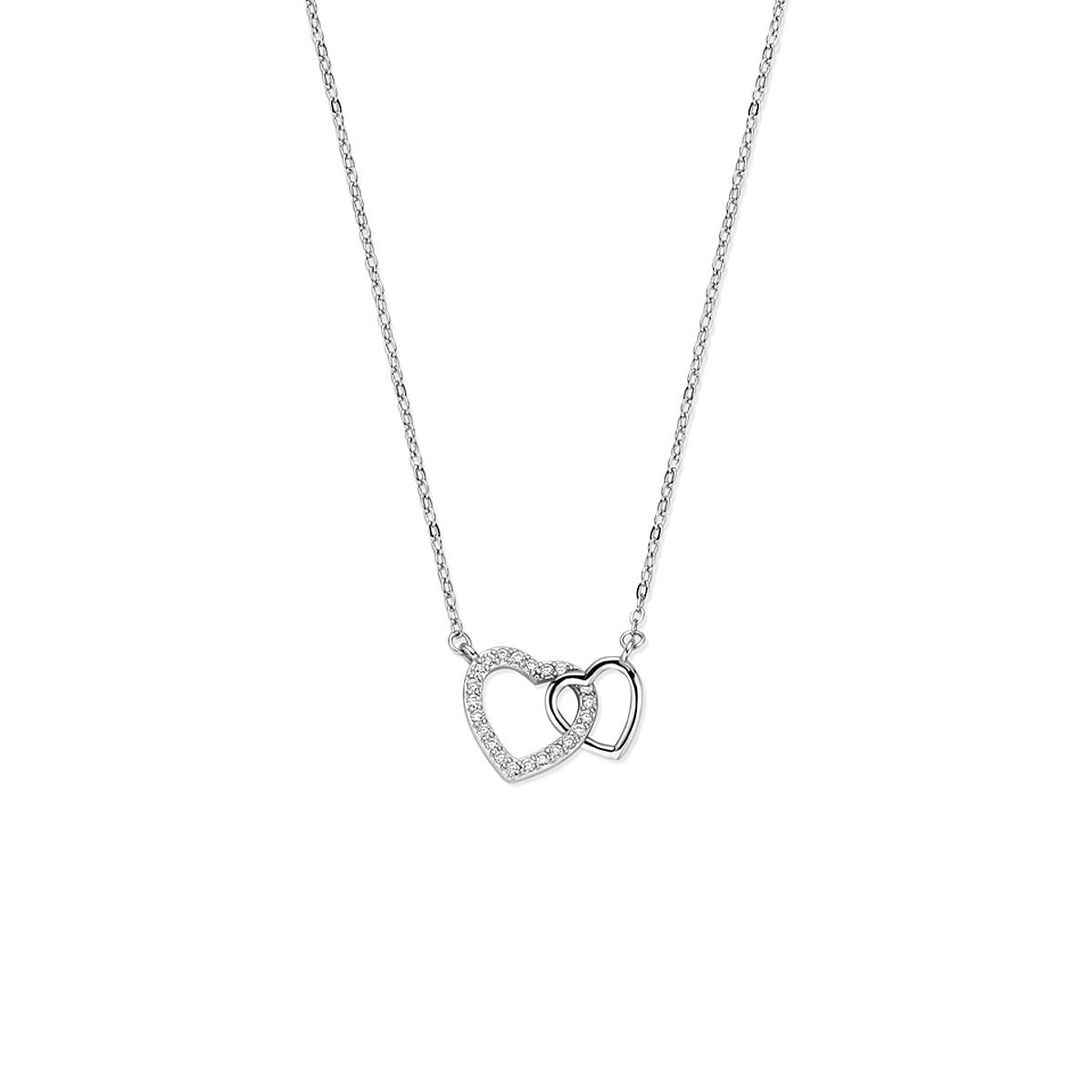 Collar de corazones plateado con circonitas brillantes.