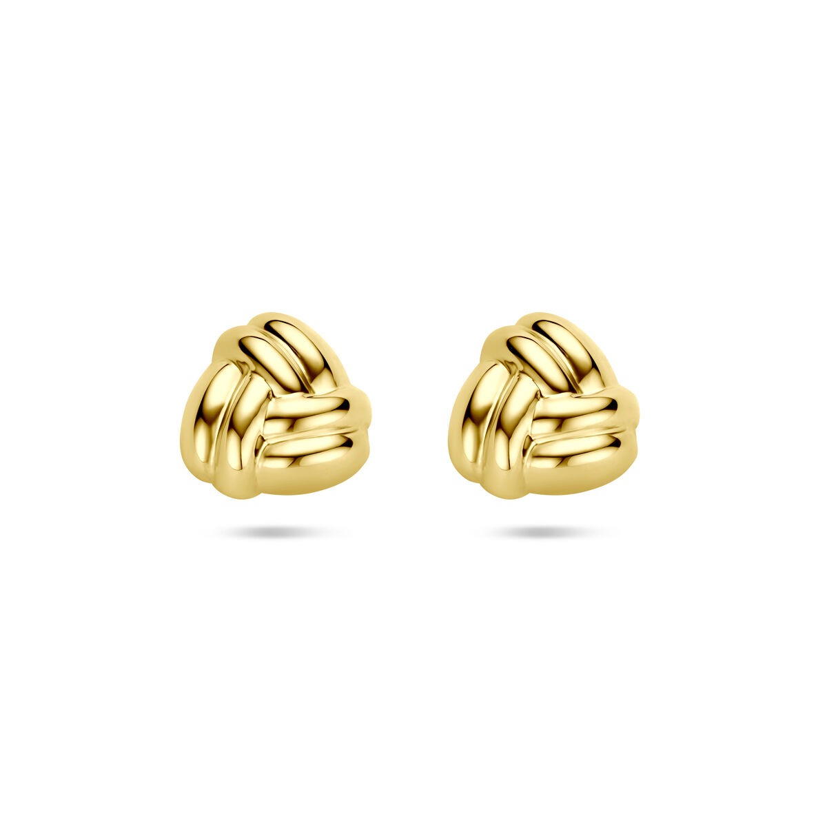 Pendientes de oro amarillo de 14k, con diseño trenzado y diámetro de 11 mm.
