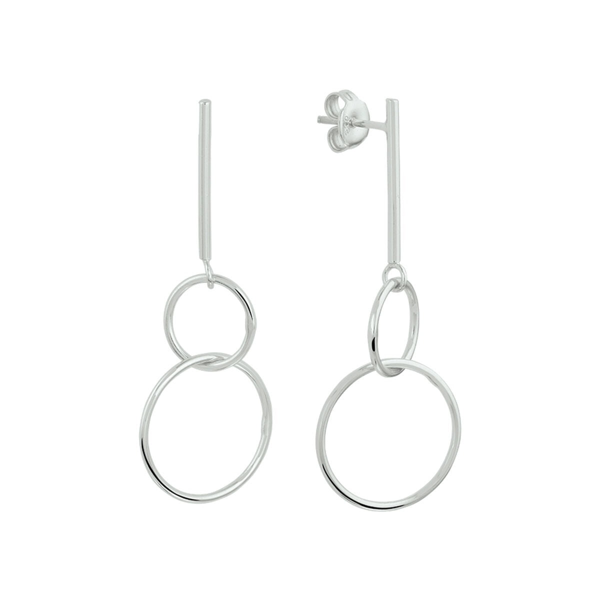 Pendientes largos de plata con doble aro.