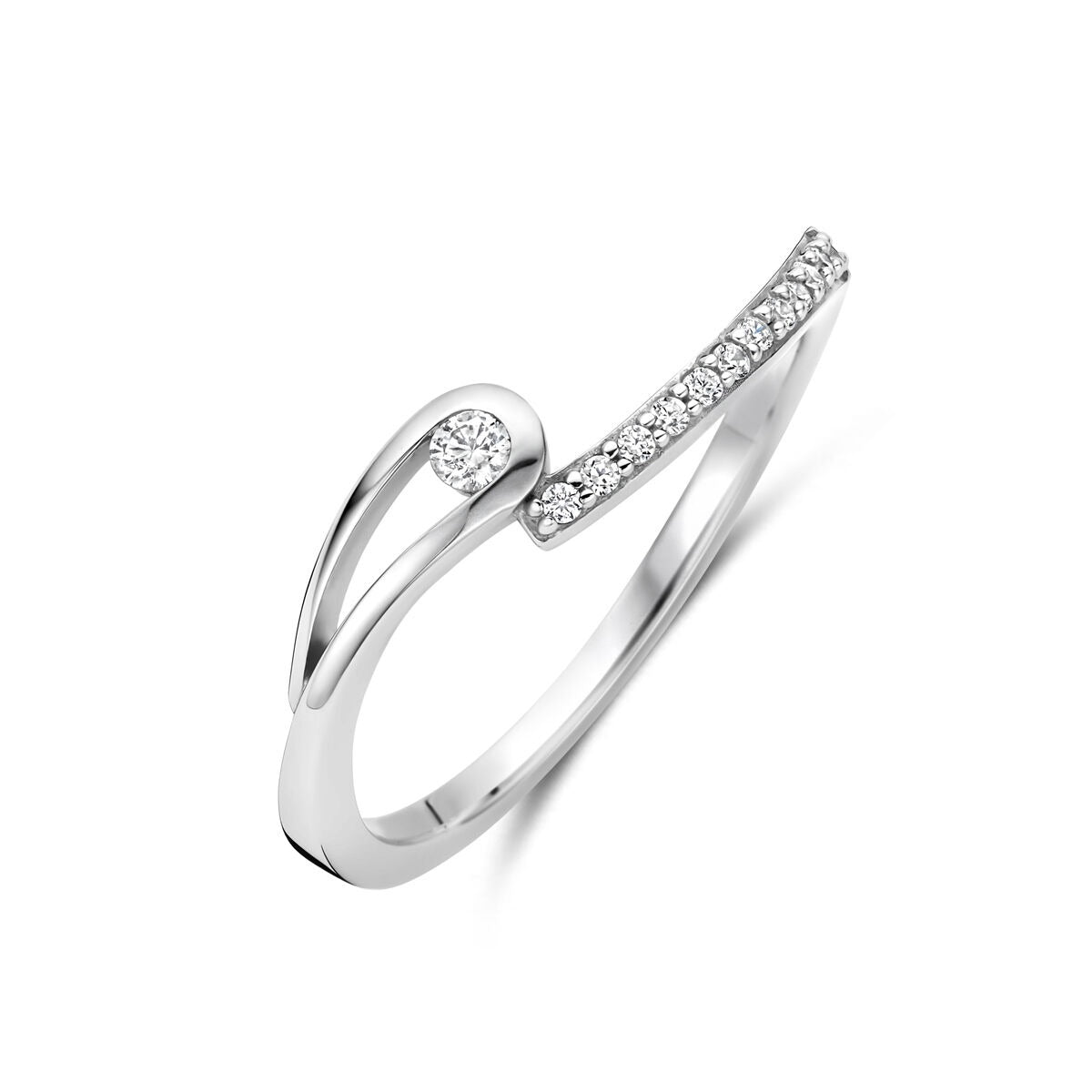 Anillo de dama de plata rodiada 925 con circonitas en engaste de entorno.