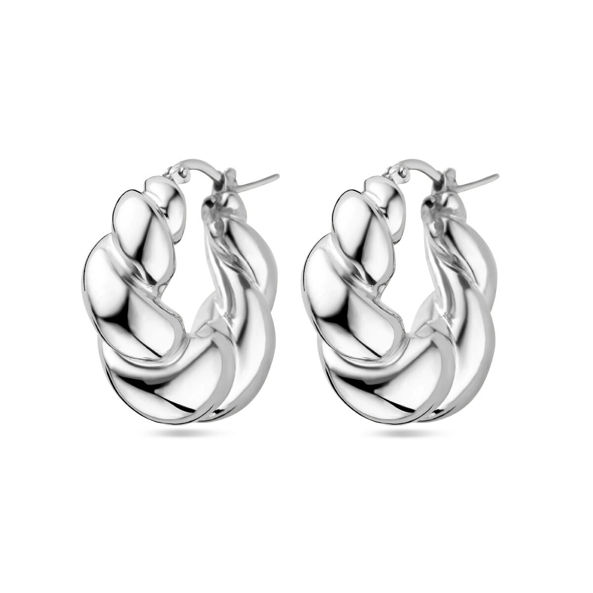 Pendientes de aro retorcidos en plata rodiada de 27.5x8.5mm.