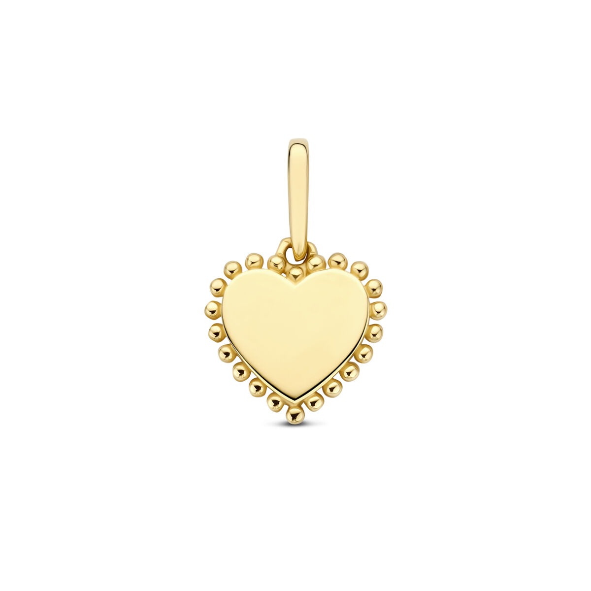 Colgante de corazón en oro amarillo de 14 quilates con borde de bolitas.