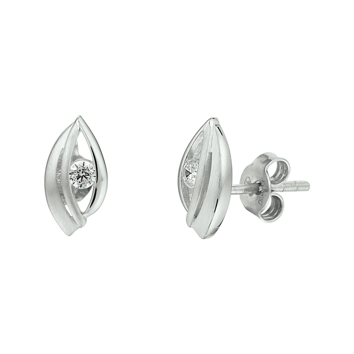 Pendientes de plata 925 rodiada con zirconia, en forma de hoja con un diseño delicado.