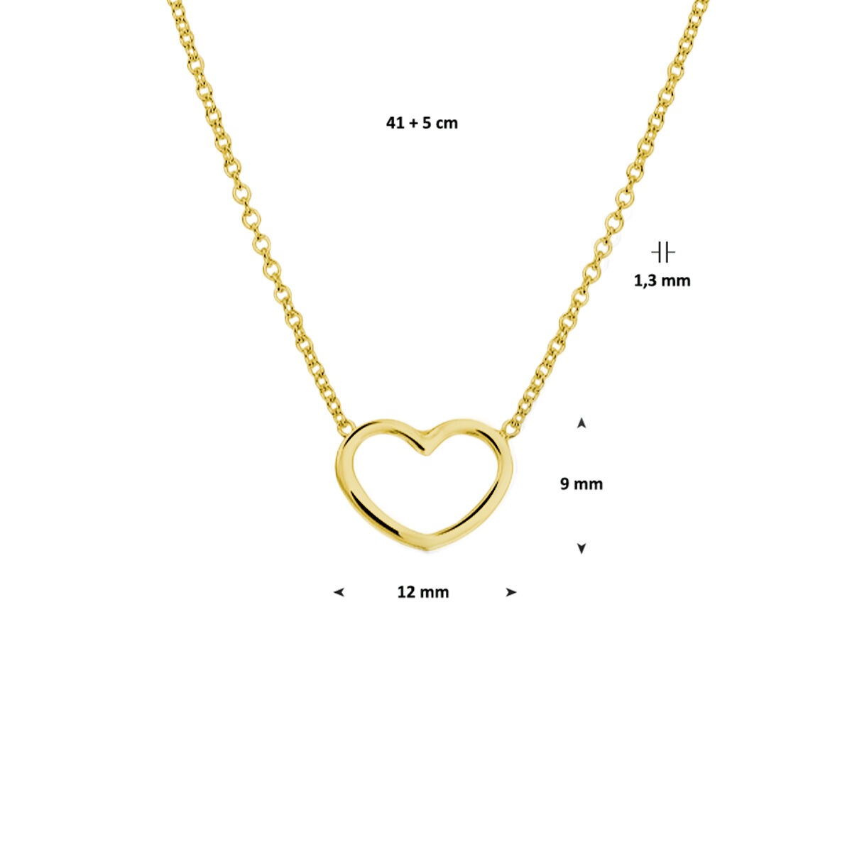 Collar de plata chapado en oro con forma de corazón - símbolo de amor en color dorado
