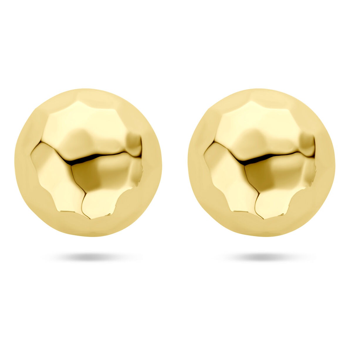 Pendientes de botón dorados de 30 mm, con acabado pulido y textura facetada en plata 925.