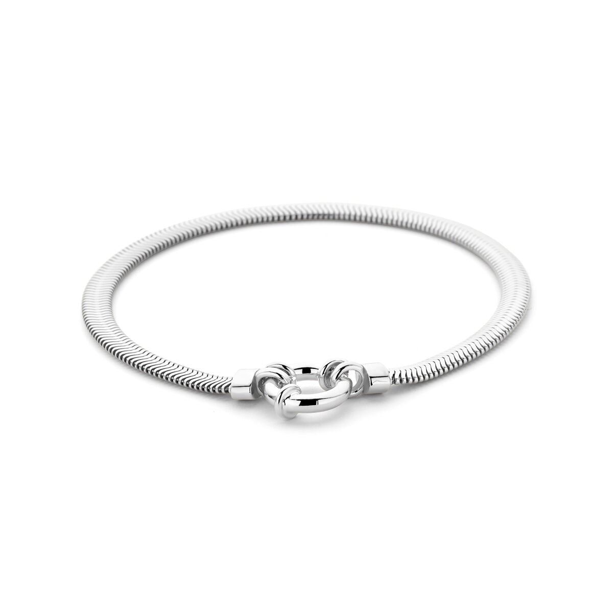 Pulsera de plata 925 con diseño de serpiente plana y cierre de anillo.