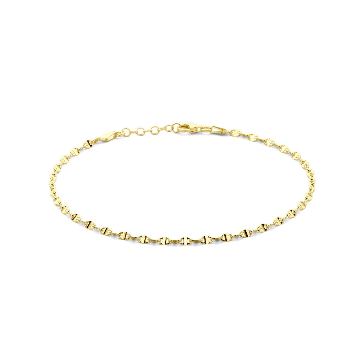 Pulsera de plata dorada con eslabones en forma de grano de café, de 24 a 26 cm y 2,8 mm de ancho.
