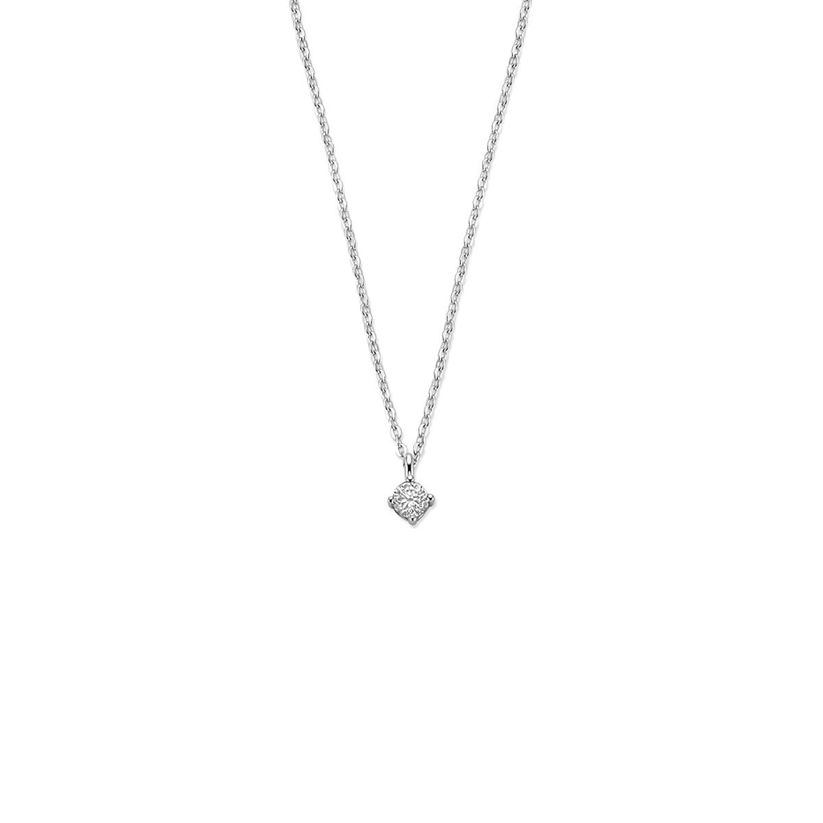 Collar de plata rodiada con un colgante cuadrado de circonitas de 4 mm.