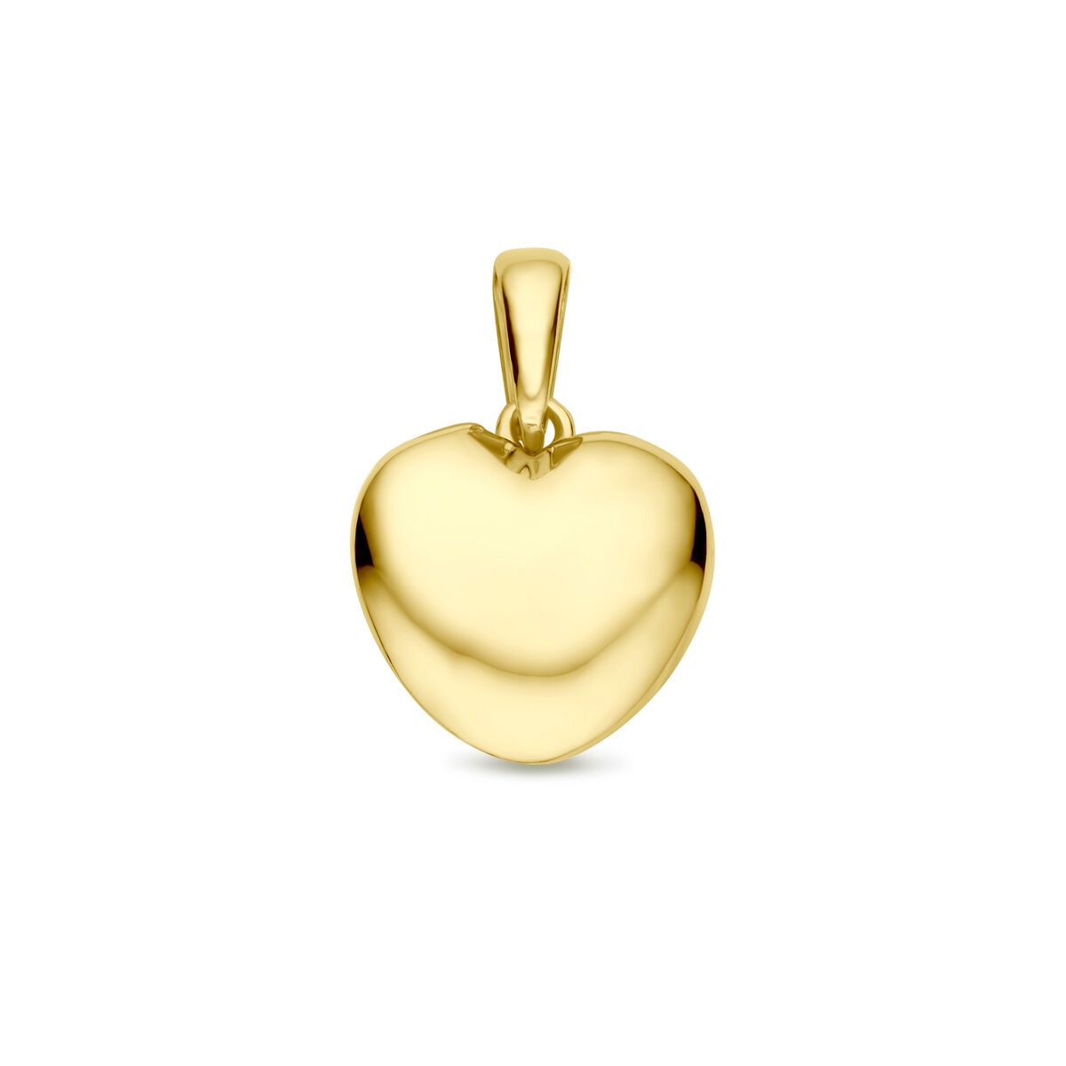 Colgante en forma de corazón de oro amarillo de 14k, con acabado pulido y brillante.