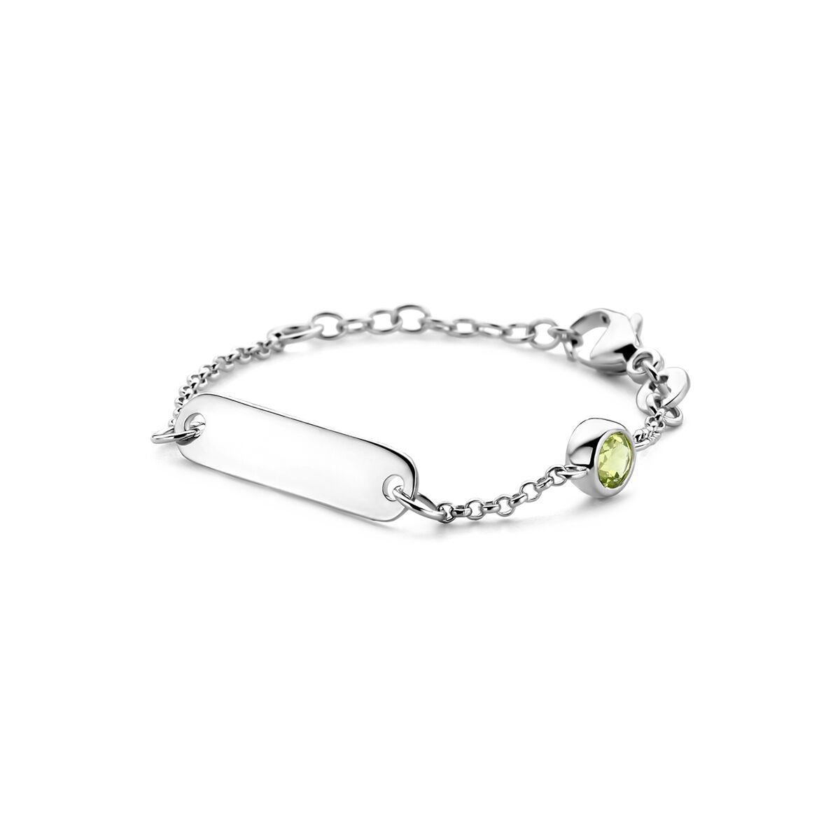 Pulsera de plata rodiada para niños con grabado y zafiro, ajustable de 9 a 11 cm.