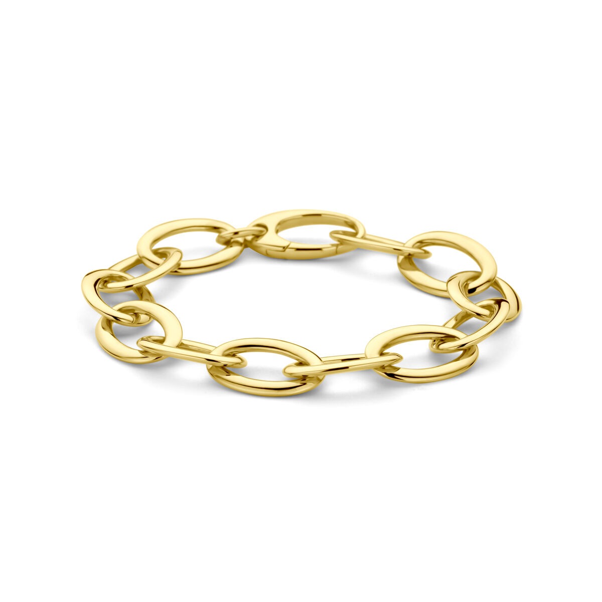Pulsera de dama de oro de 14k con eslabones anchos.