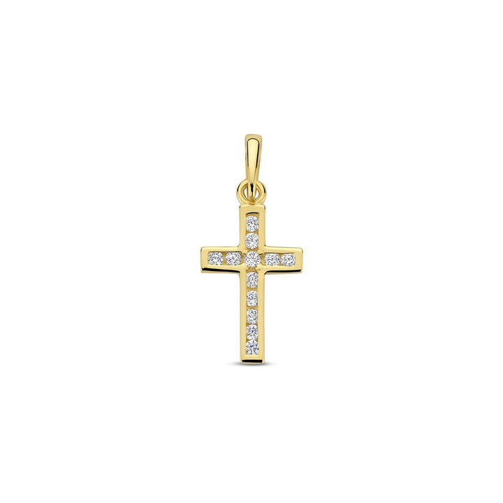 Geelgouden kruis hanger met zirkonia – 14k