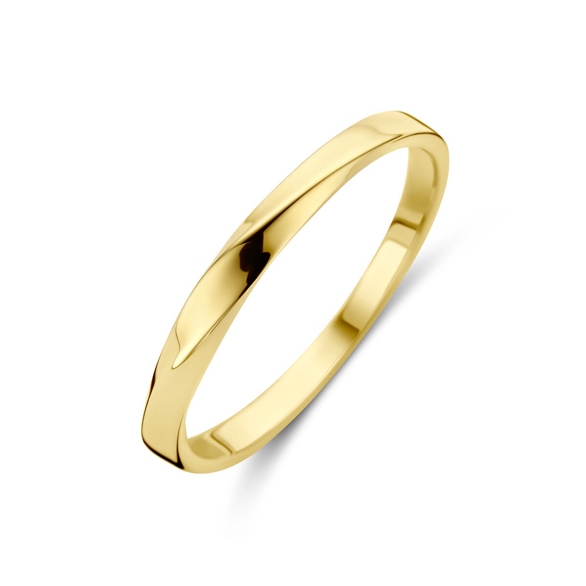 Anillo de dama de oro amarillo de 14k, ancho de 2.5 mm, con acabado pulido y diseño sencillo.