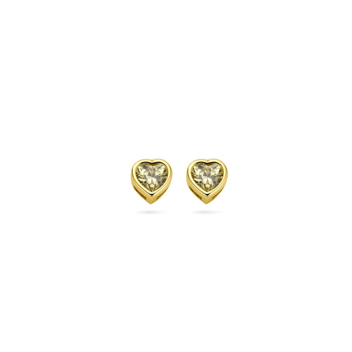 14k Geelgouden Kinder Oorknoppen met Rode Zirkonia – Hartvorm 4x4mm
