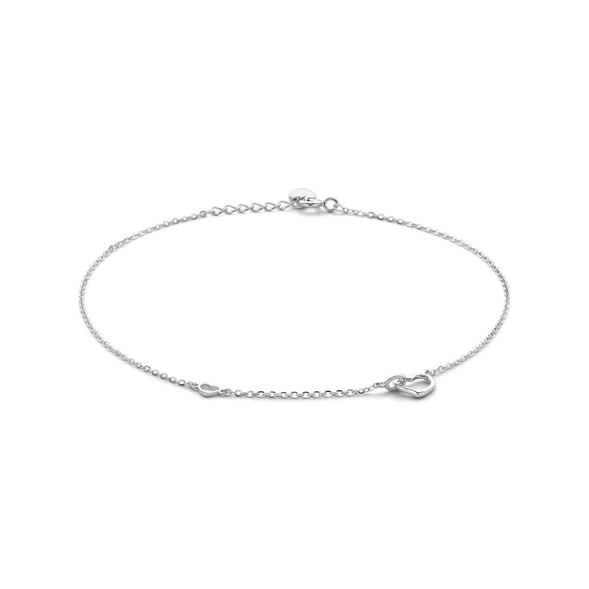Pulsera de tobillo de plata rodiada con corazones, longitud de 24 a 26 cm.