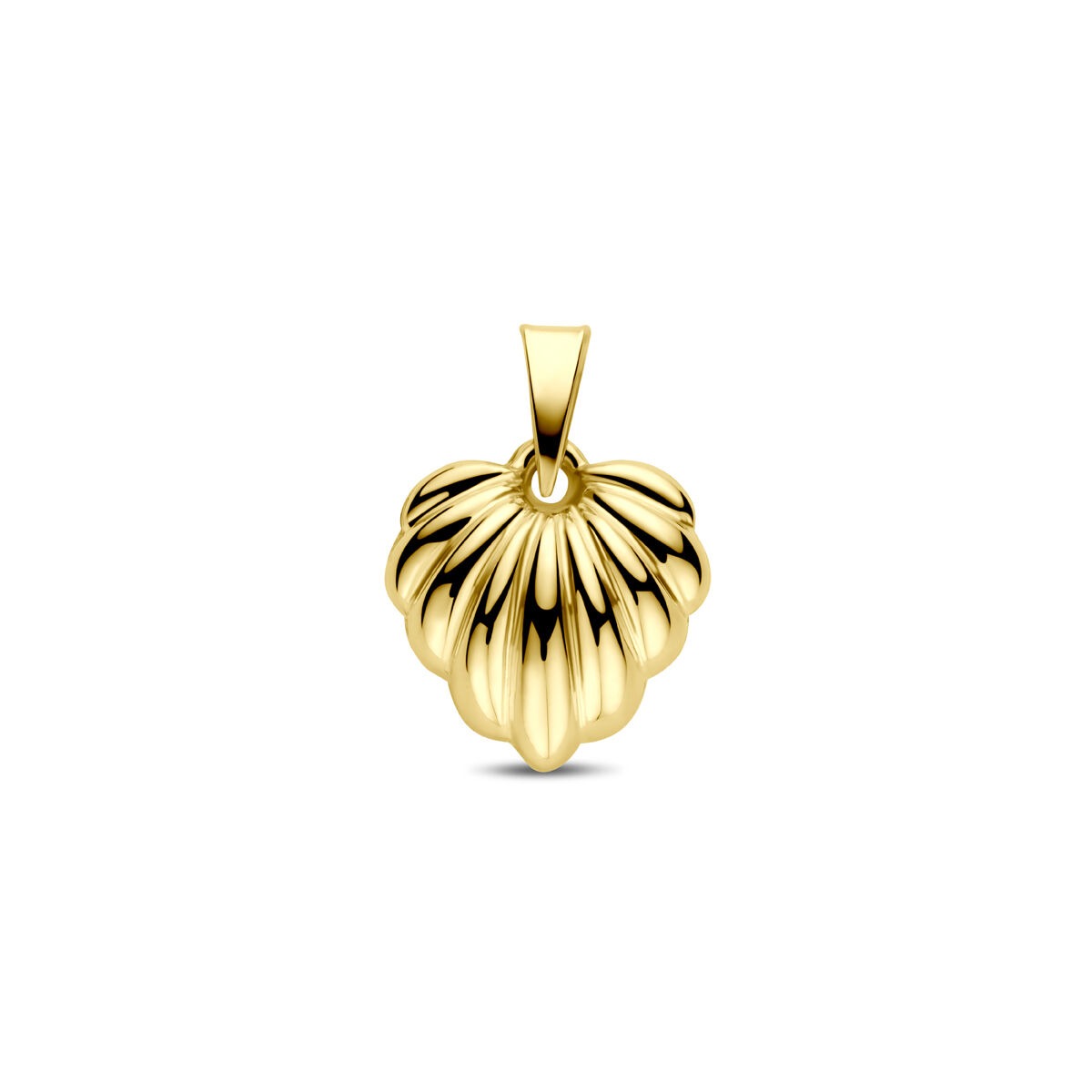 Colgante en forma de corazón de oro amarillo de 14k, con diseño estriado y 18 mm de tamaño.