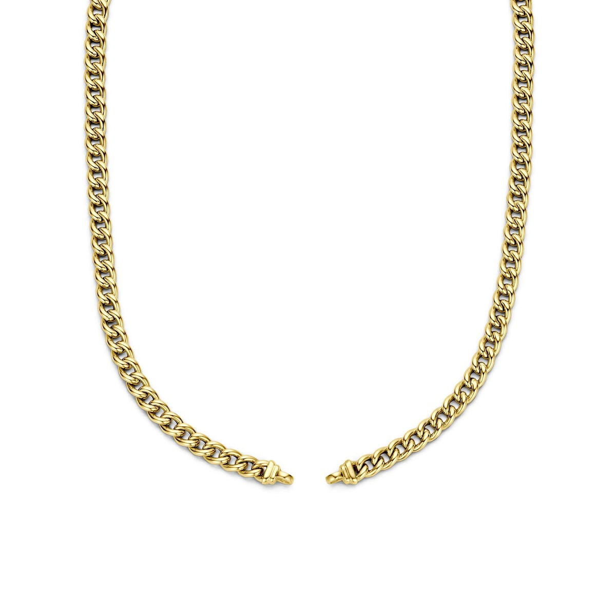 Collar de oro amarillo de 14 quilates sin cierre, con eslabones entrelazados.