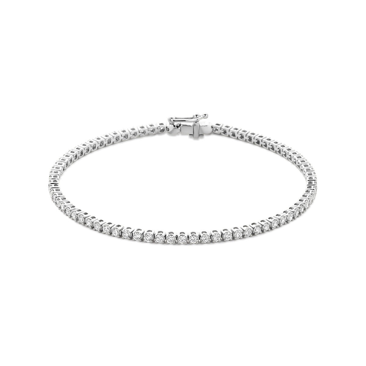 Pulsera de tenis de oro blanco de 14k con diamantes cultivados en laboratorio.