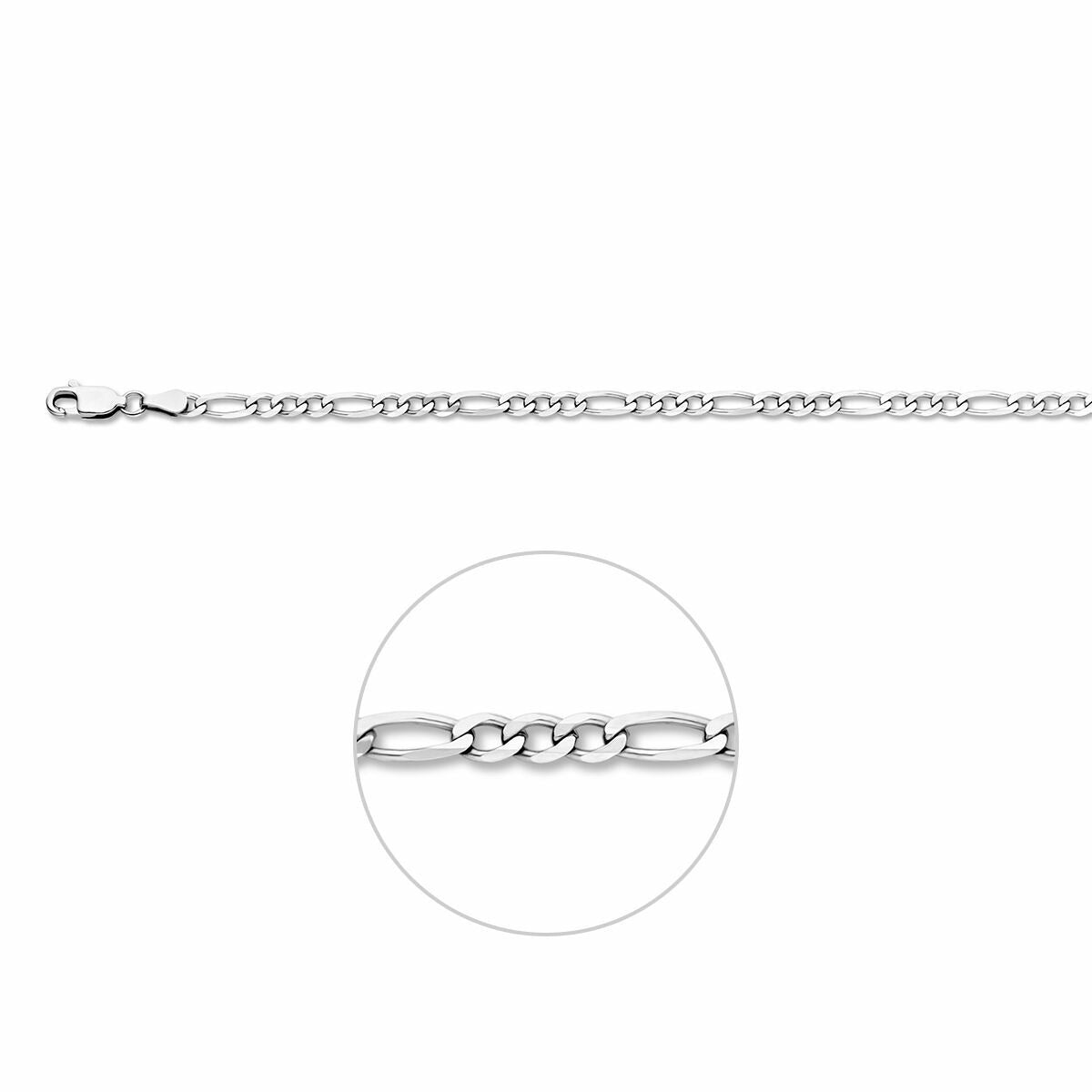Cadena figaro de plata rodiada para dama de 3,3 mm.