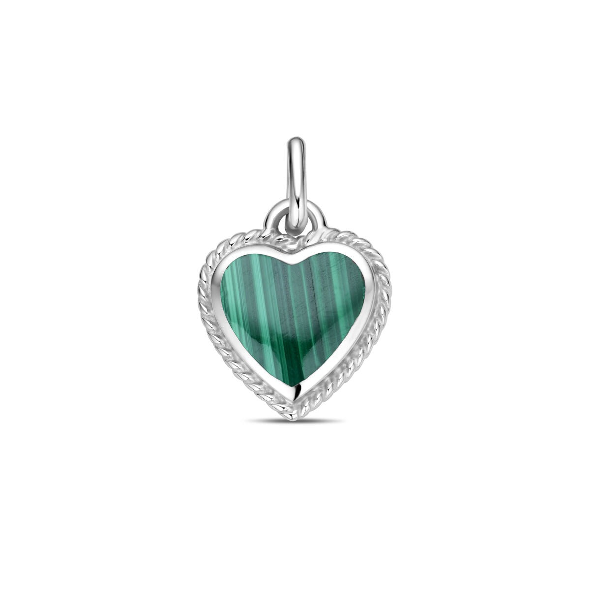 Colgante de plata rodiada con forma de corazón y malachita de 20,5 mm.