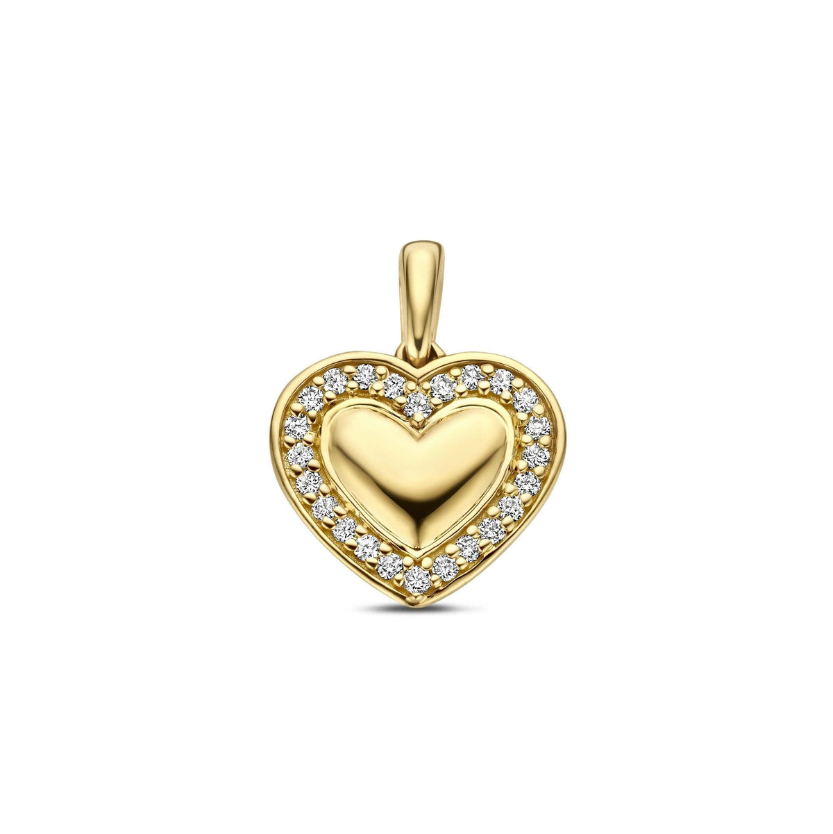 Colgante de corazón en oro amarillo de 14k con diamantes lab-grown de 0,11 ct.