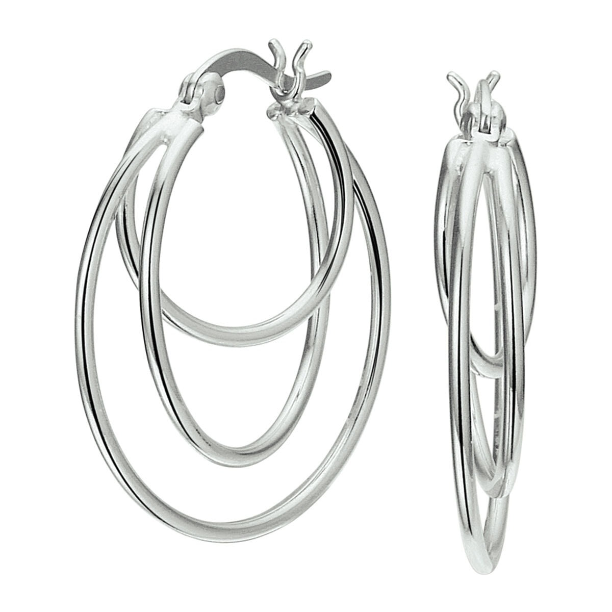 Pendientes de aro plateados con diseño tubular, acabados en rodio 925.