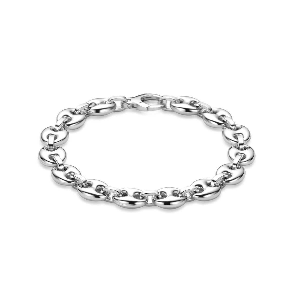 Pulsera de plata 925 rodiada con eslabones en forma de grano de café.
