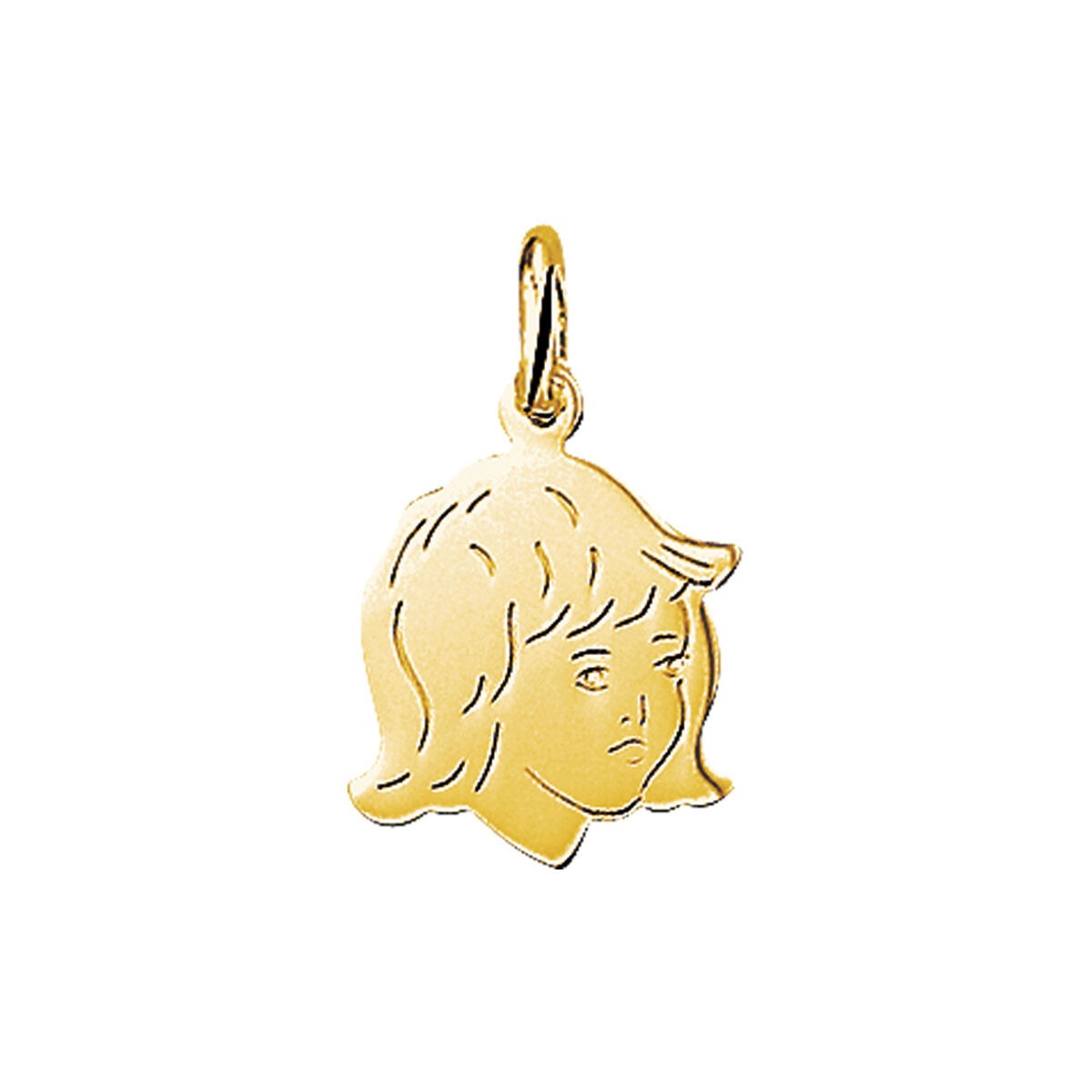 Colgante de oro amarillo de 9 quilates con forma de cabeza de niña.