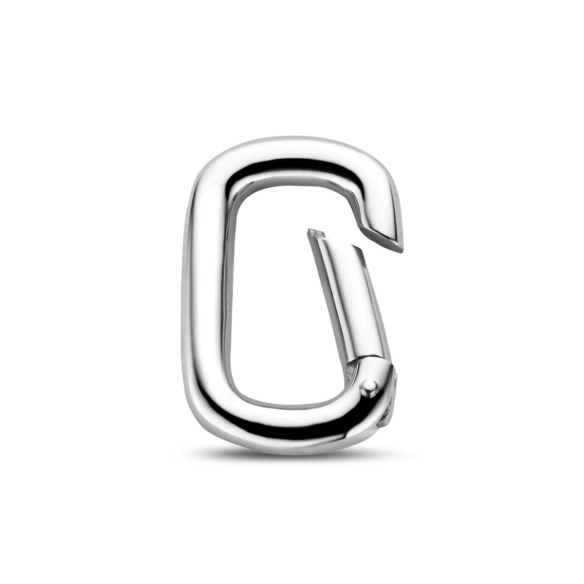 Conector de papel en plata de ley 925 con acabado rodiado, forma alargada y brillante.