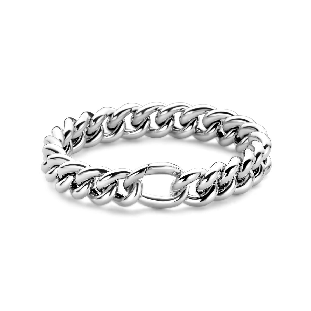Pulsera gourmette de plata 925 con acabado rodiado y eslabones grandes.