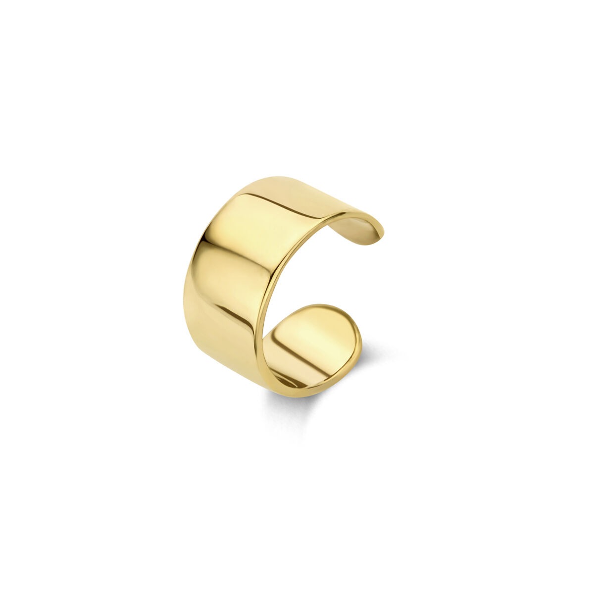 Ear cuff de oro amarillo de 14k con un diseño liso y brillante.