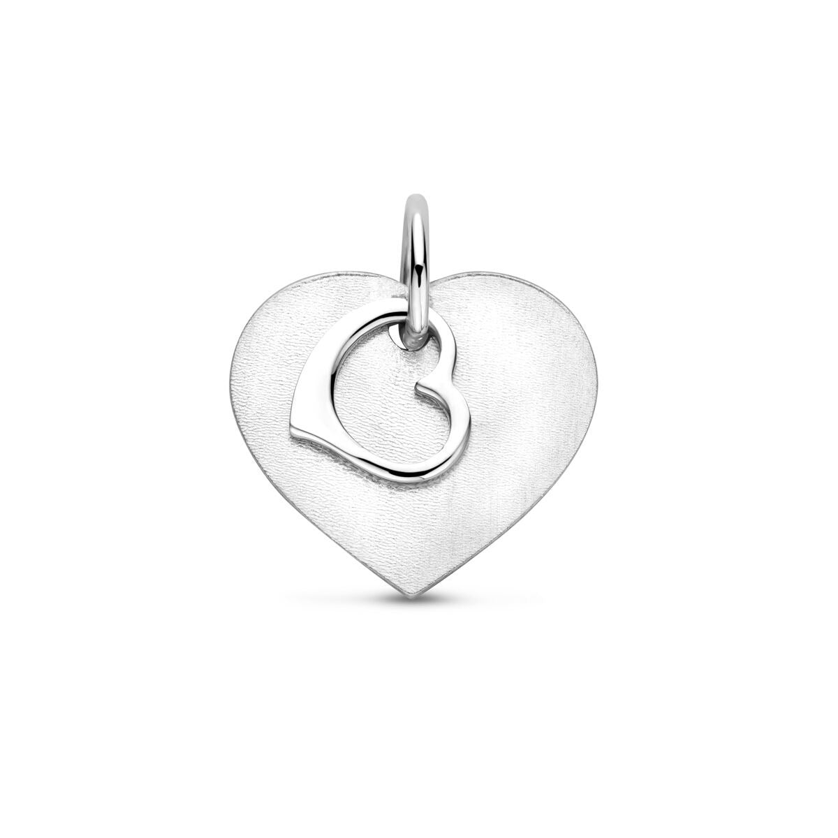 Colgante de corazón de plata, con acabado mate y pulido, en plata 925 rodiada.