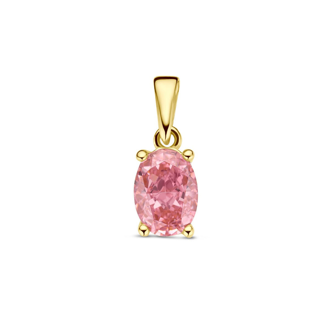 14k Geelgouden Hanger met Roze Zirkonia – Ovale Zetting