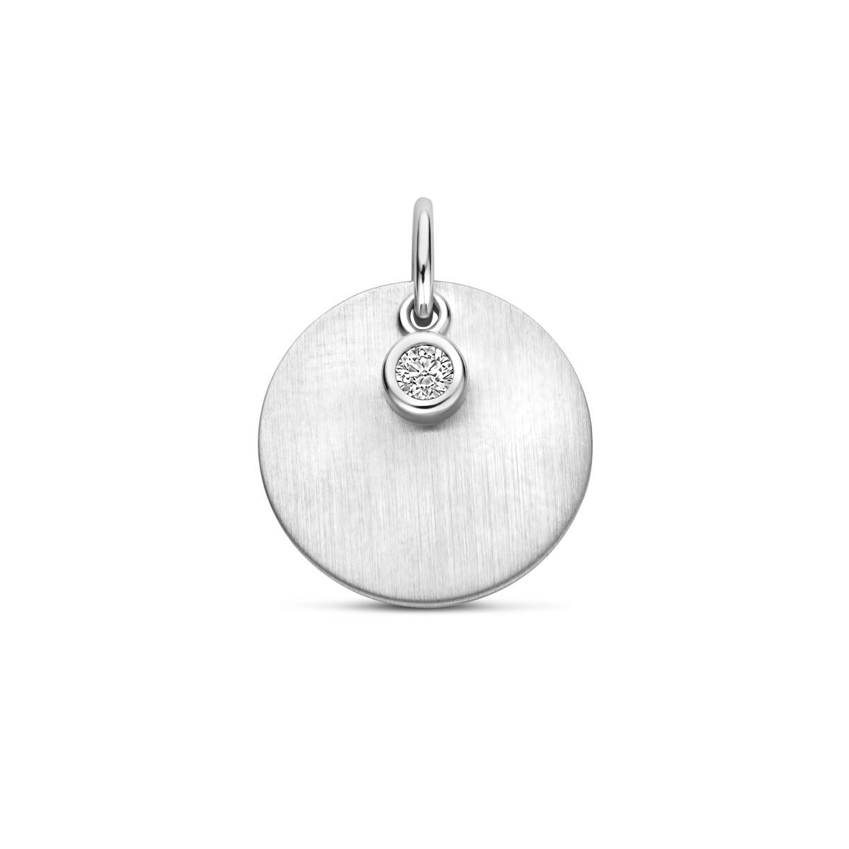 Colgante de plata grabable con circonita, acabado mate y rodio.