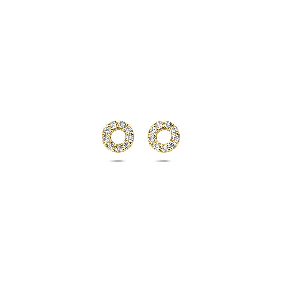 Pendientes de oro amarillo de 14k con diamantes lab-grown de 0,092 ct en forma circular.