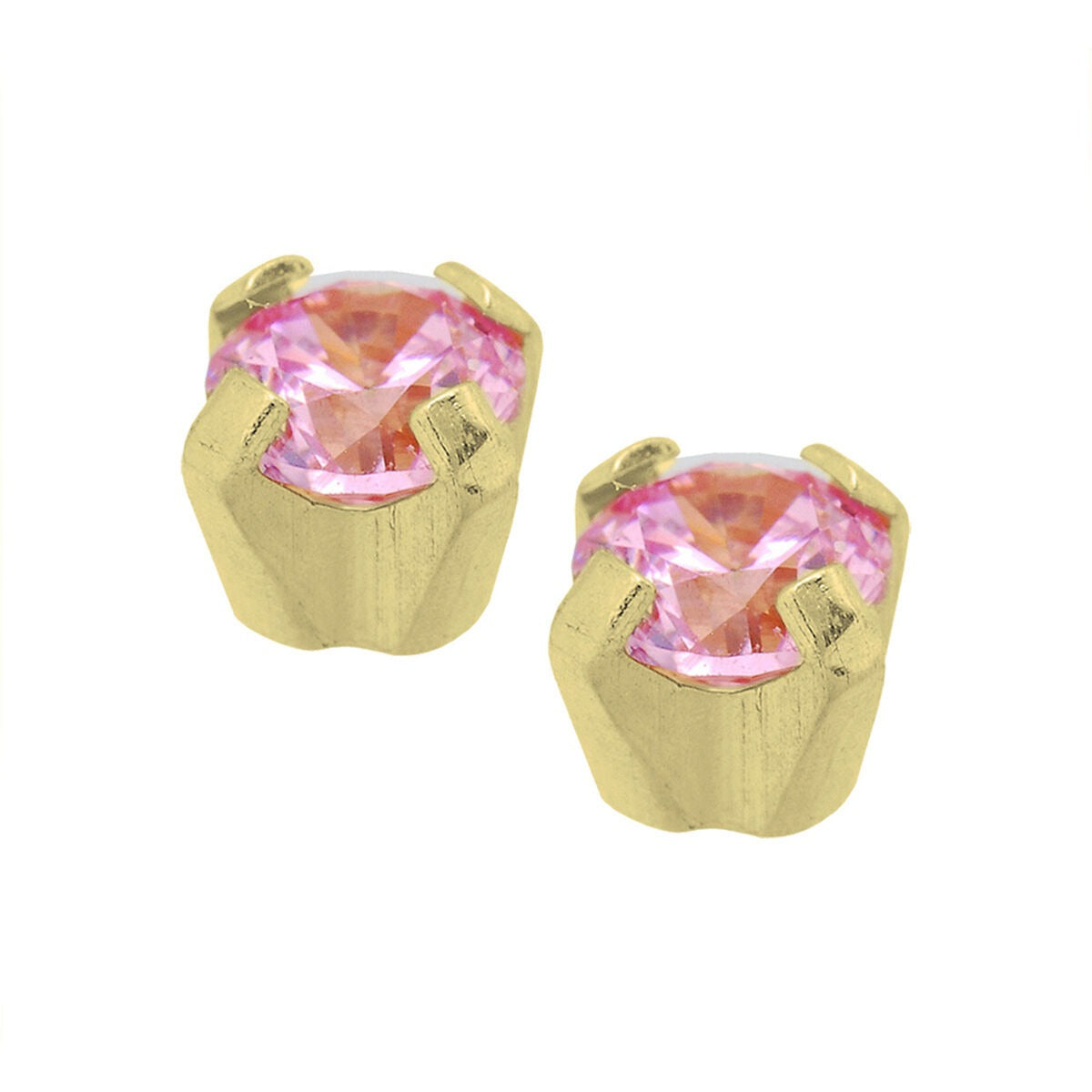 Pendientes de primera puesta con circonitas rosas y base dorada.