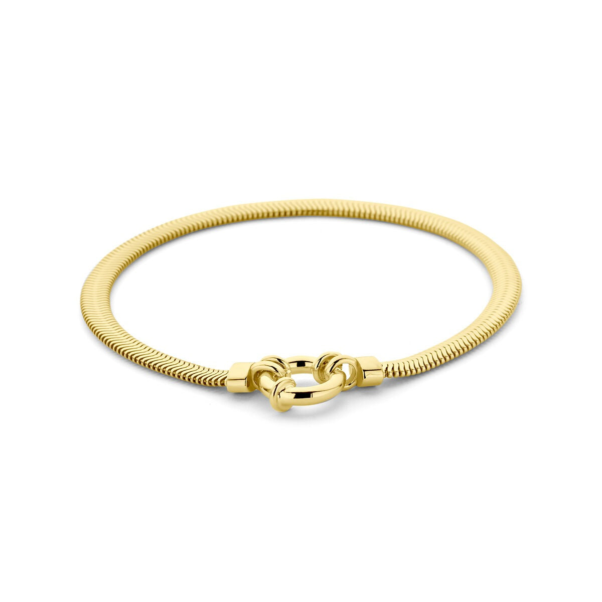 Pulsera de plata 925 bañada en oro con diseño de serpiente y cierre plano.
