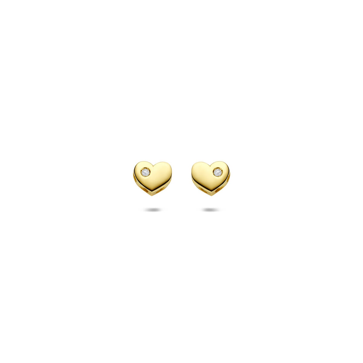 Pendientes de primera puesta en forma de corazón de oro amarillo de 14k con diamante lab-grown.