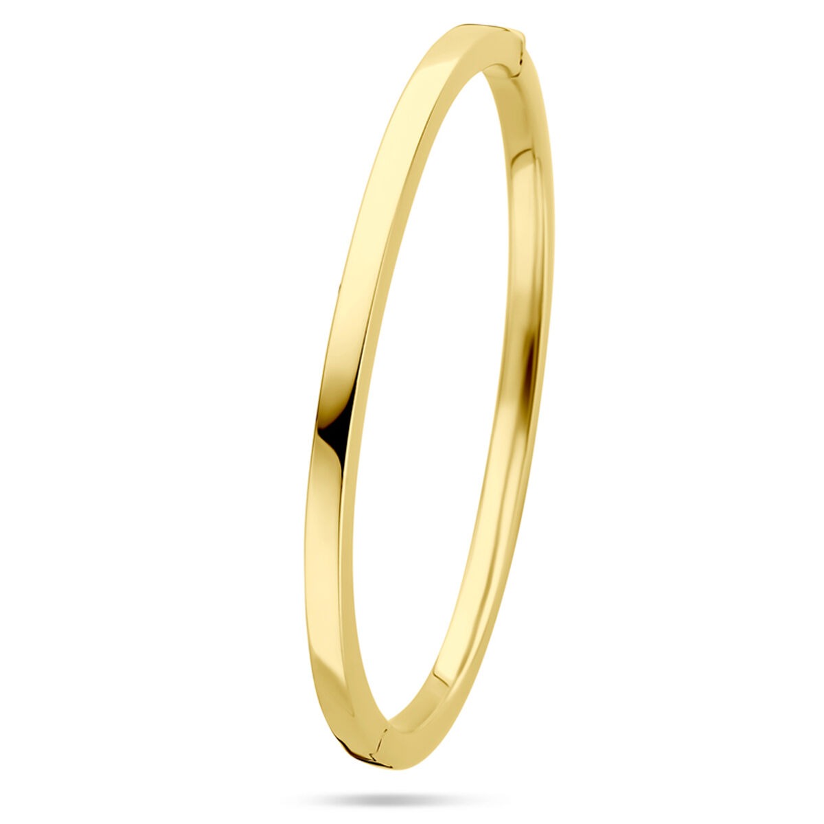 Bangle de oro amarillo de 14k, ancho de 4 mm, con cierre de bisagra.