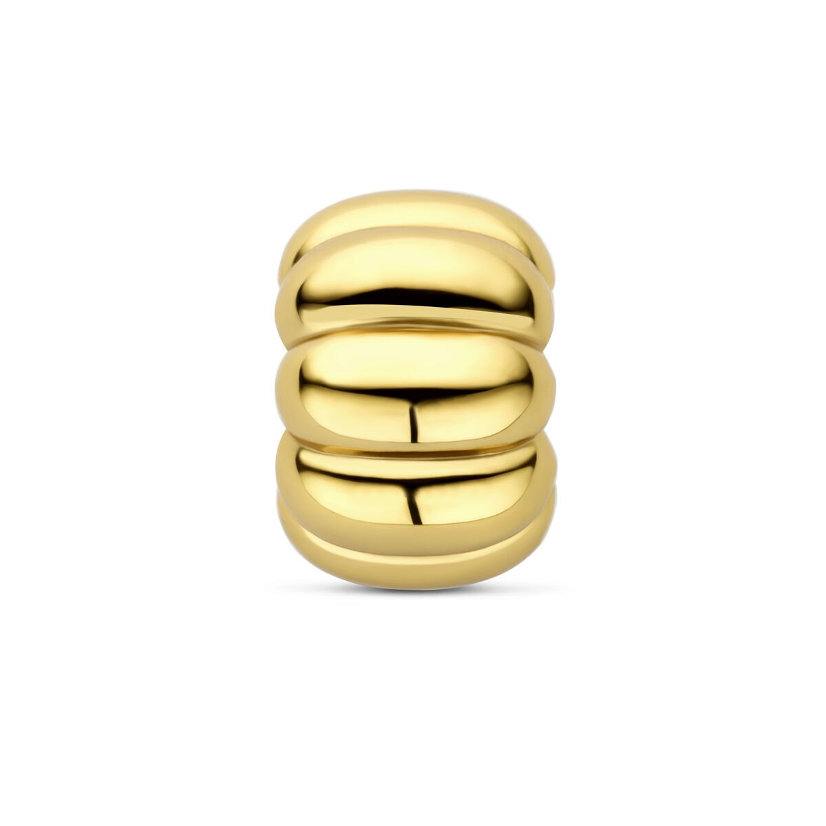 Rondel de plata 925 bañado en oro amarillo con un diseño de tres bandas pulidas.