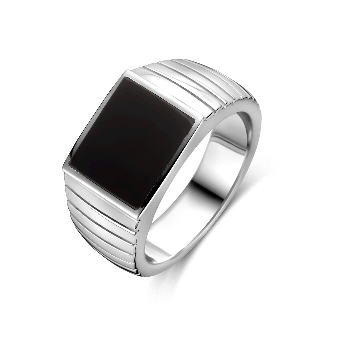 Anillo de sello de plata para hombre con ónix, de 10,5 mm de ancho y diseño rectangular.