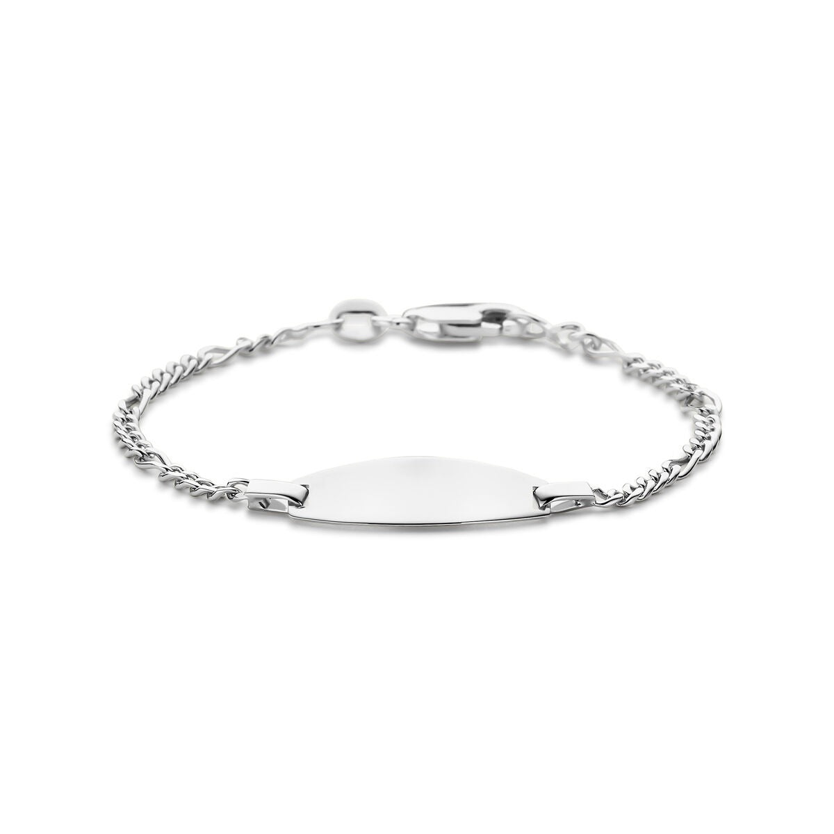 Pulsera de bebé de plata con eslabones gourmette y placa para grabar, 11 - 13 cm.