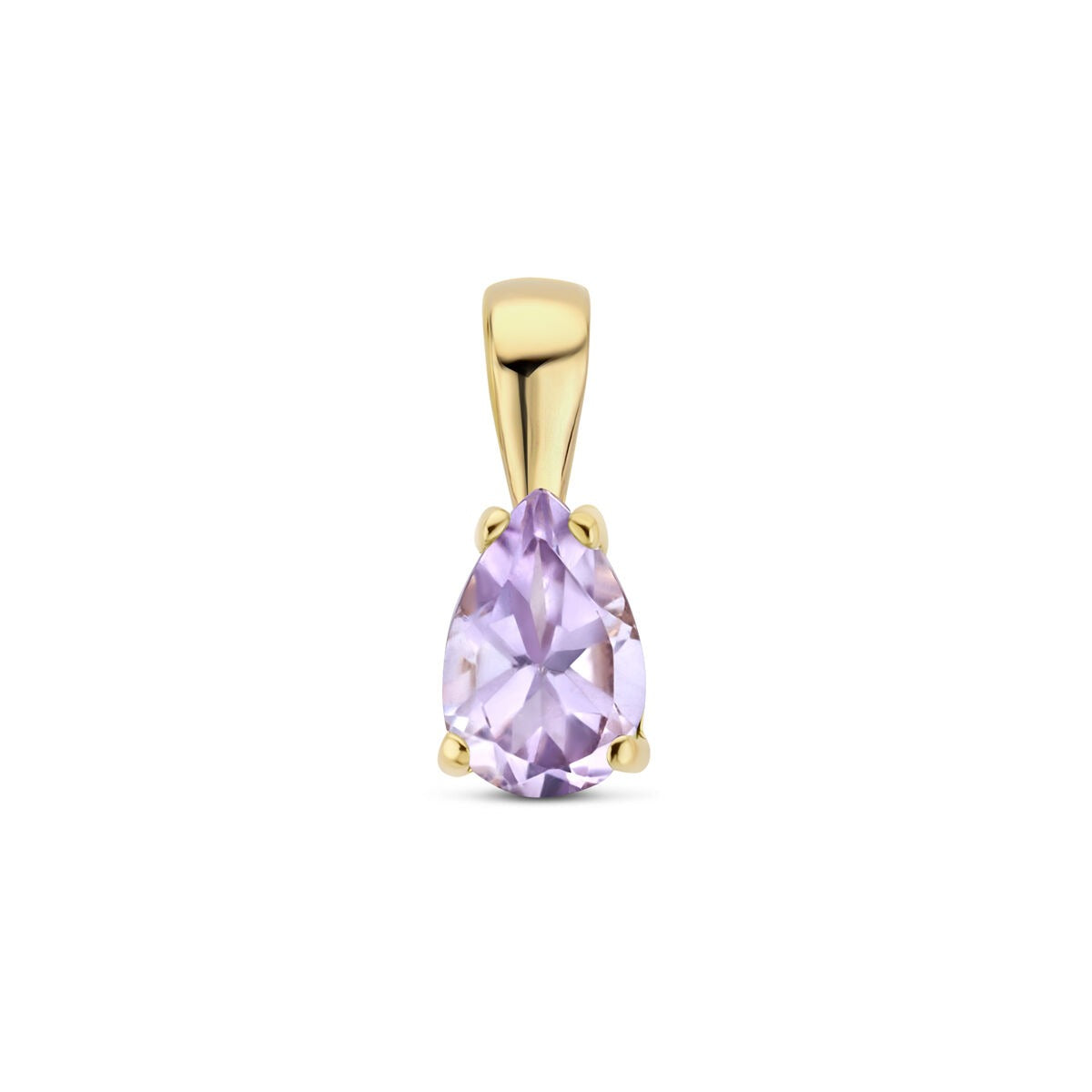 Colgante de oro amarillo de 14k con amatista en forma de pera.