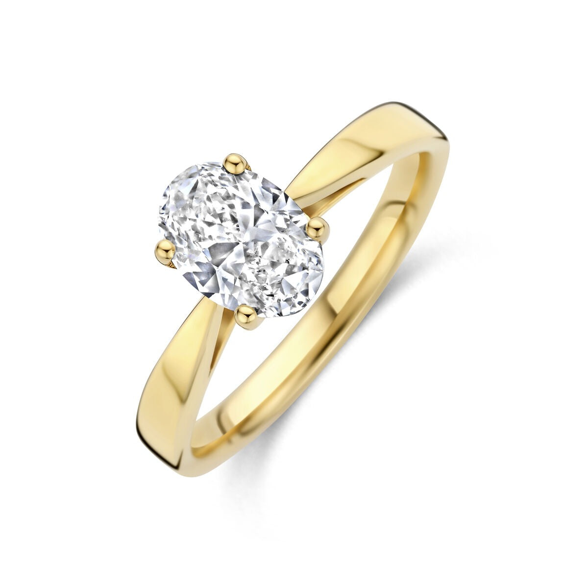 Anillo de dama en oro amarillo de 14k con diamante cultivado en laboratorio, diseño de dos piedras.