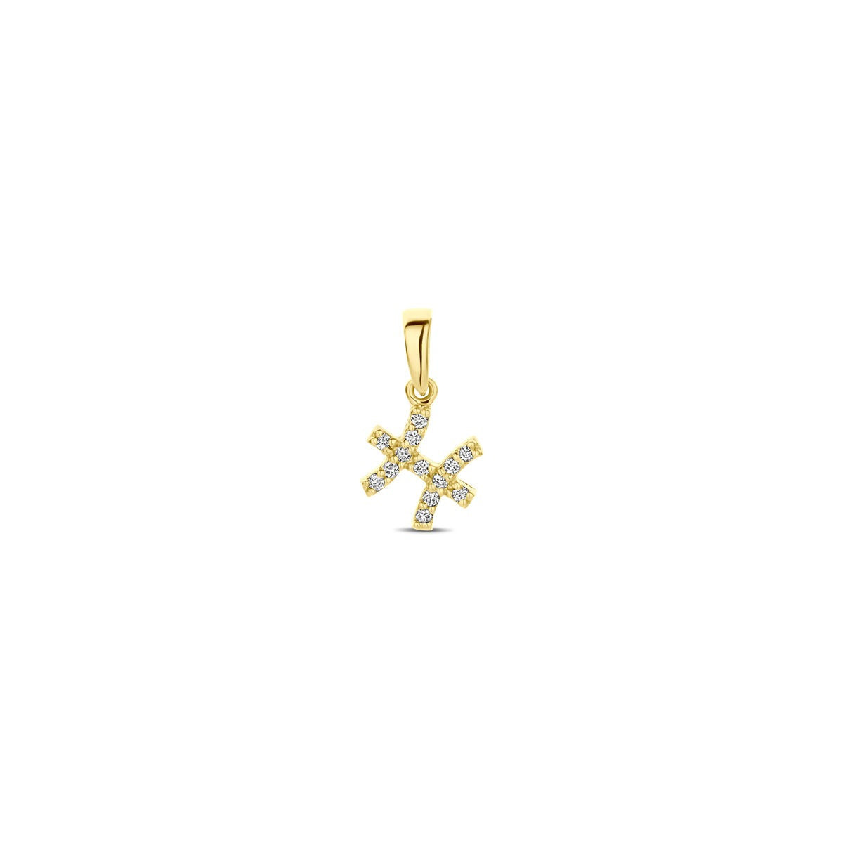 Colgante de oro amarillo de 14k con diseño de constelación y diamantes brillantes.