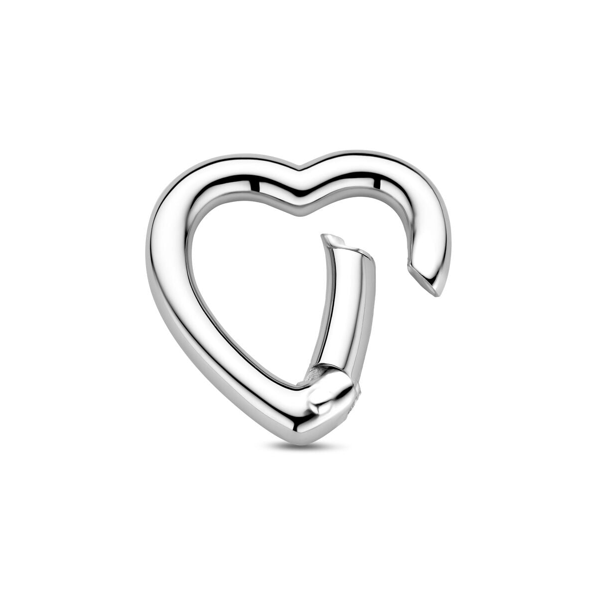 Conector en forma de corazón de plata 925 con acabado rodiado y diseño moderno.