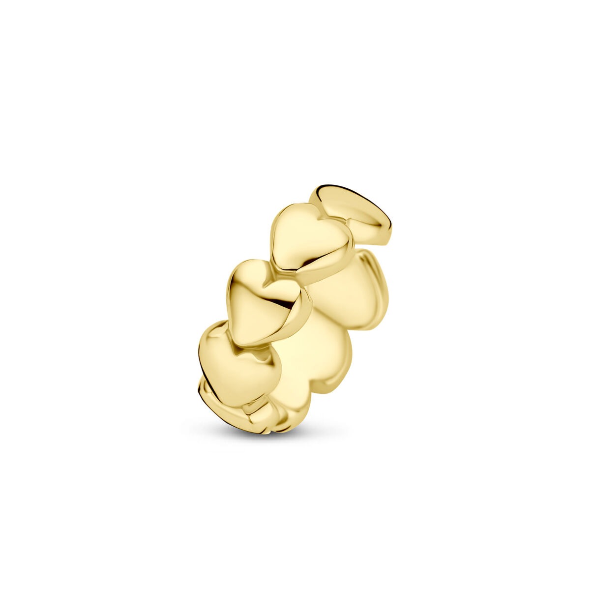 Ear cuff dorado de plata 925 con forma de corazones entrelazados.
