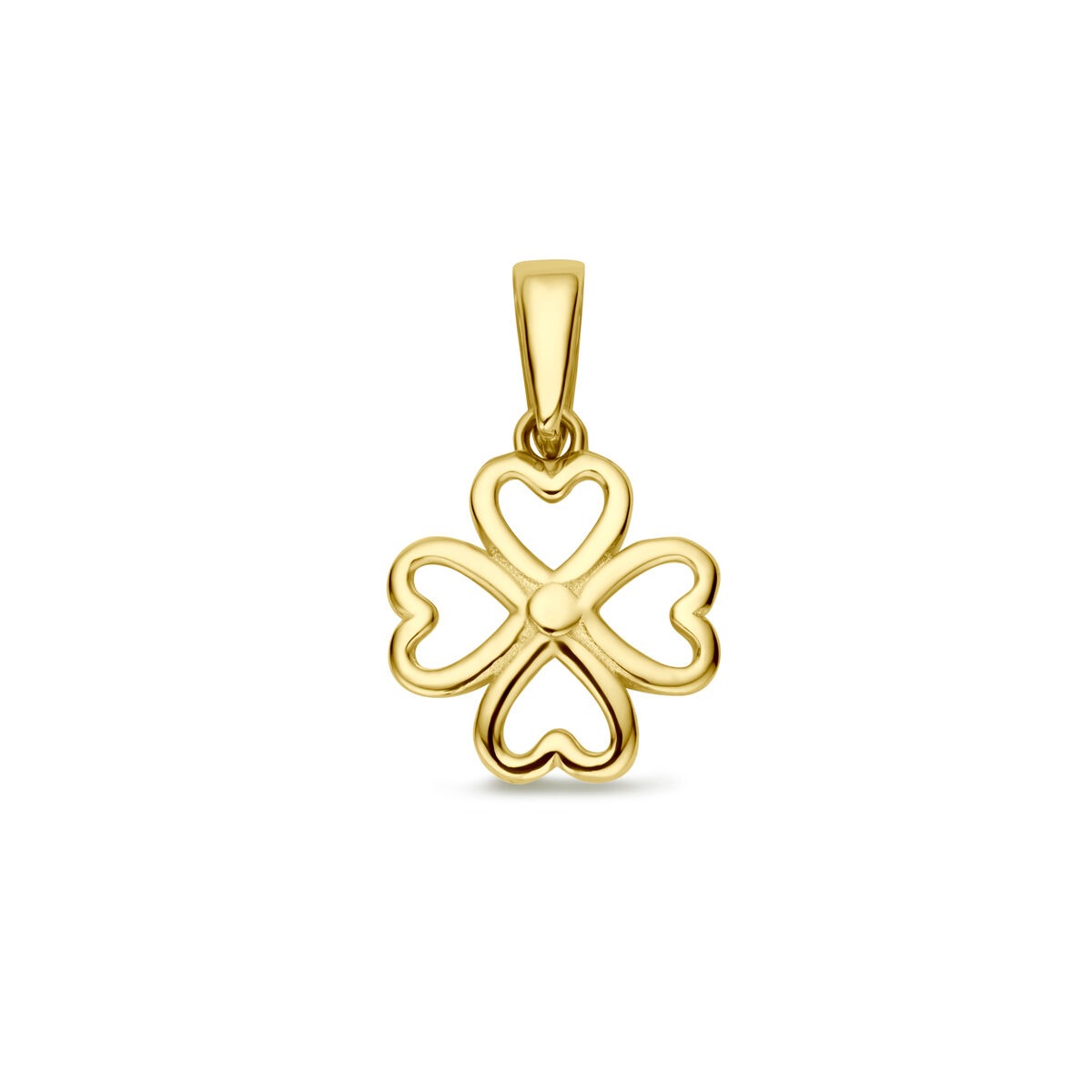 Colgante de trébol de cuatro hojas en oro amarillo de 14k, con forma de corazones.