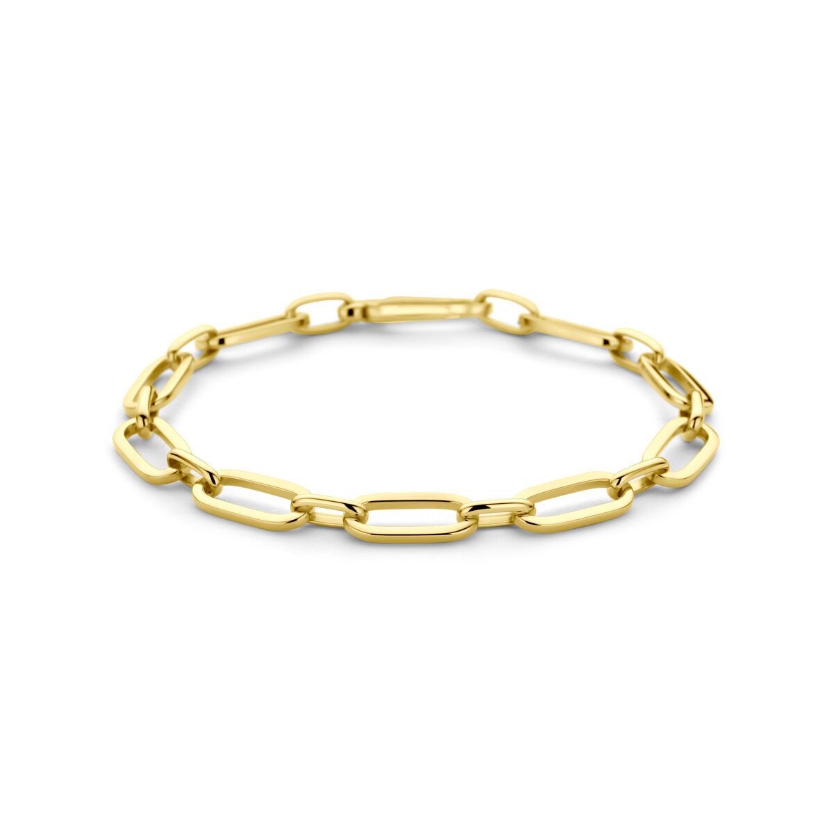 Pulsera de eslabones de ancla en oro amarillo de 14k, con eslabones alargados de 6.5 mm.
