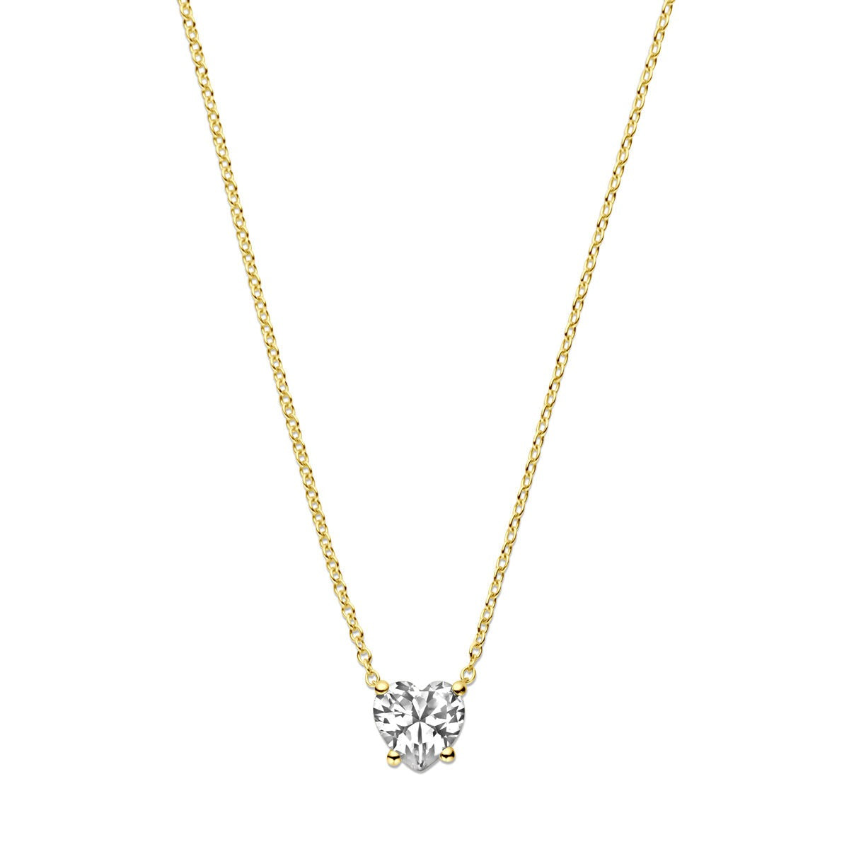 Collar de oro amarillo de 14k con zirconia en forma de corazón.